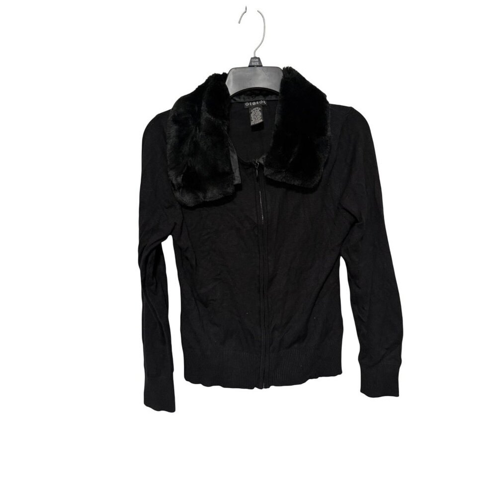 George Full Zip Sweater Black with Faux Fur Collar Womans S